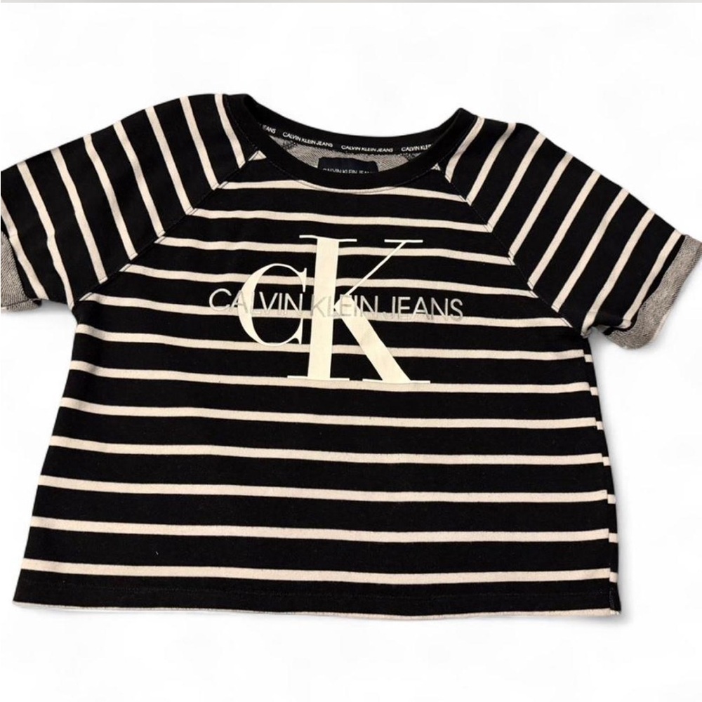 Calvin Klein Black & White Striped CK Logo Tee